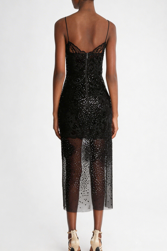 Lucie Crystal Embellished Midi Dress - Black