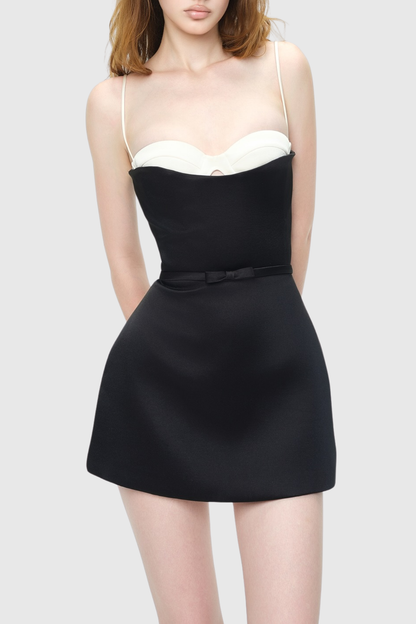Lunaria Spaghetti Layer Mini Dress - Black