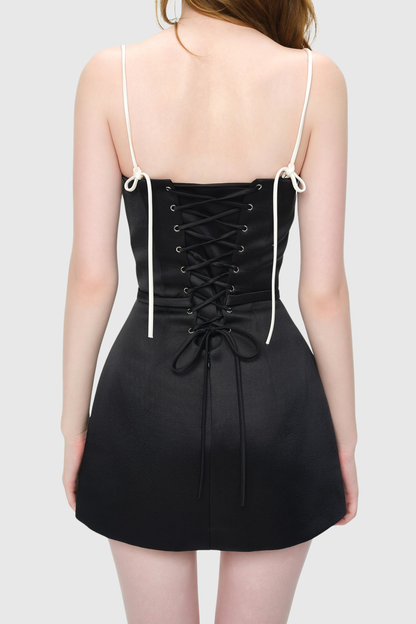 Lunaria Spaghetti Layer Mini Dress - Black