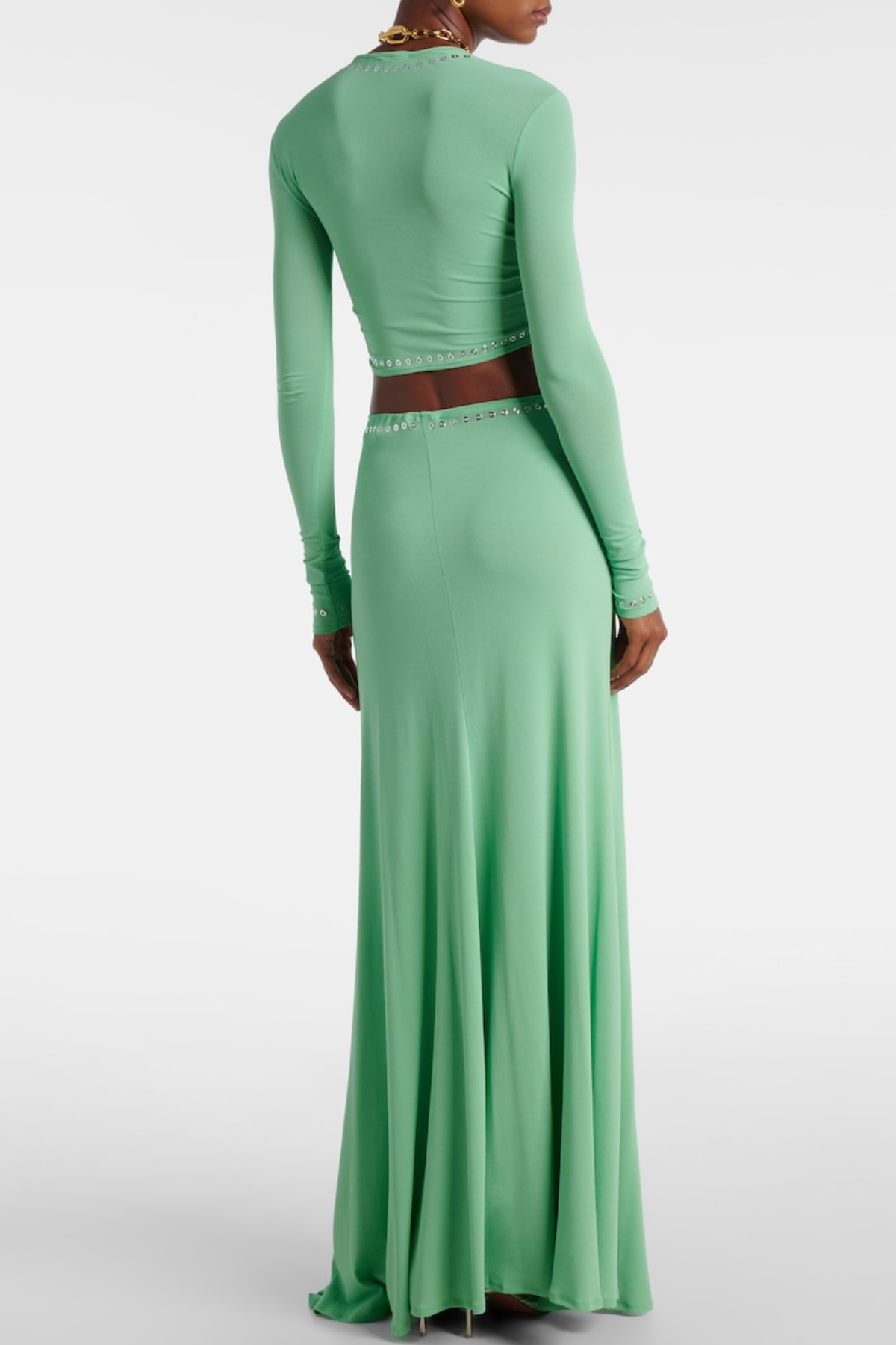 Lupina Cutout Embellished Crop Top & Maxi Skirt Set