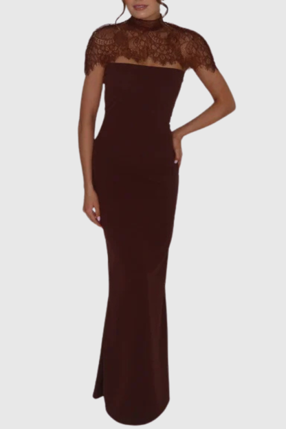 Lurysa Lace Cape Maxi Dress - Brown