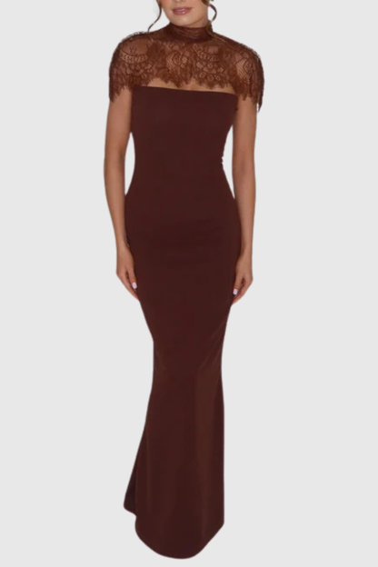 Lurysa Lace Cape Maxi Dress - Brown