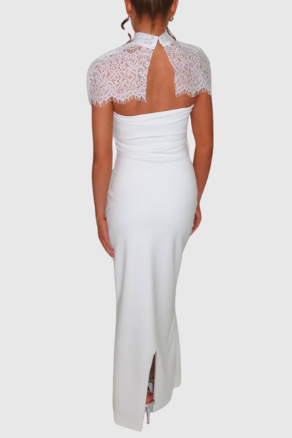 Lurysa Lace Cape Maxi Dress - White