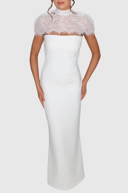 Lurysa Lace Cape Maxi Dress - White