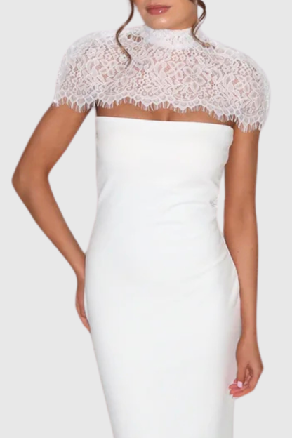Lurysa Lace Cape Maxi Dress - White