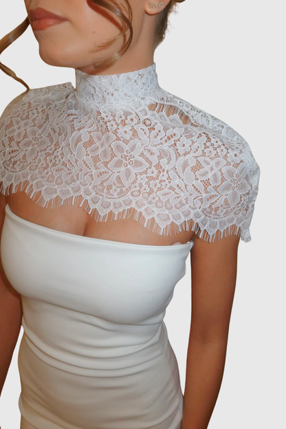 Lurysa Lace Cape Mini Dress - White