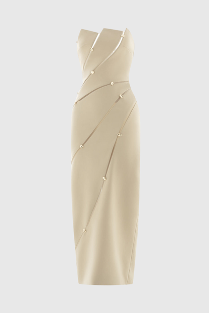 Lusen Strapless Asymmetric Maxi Dress