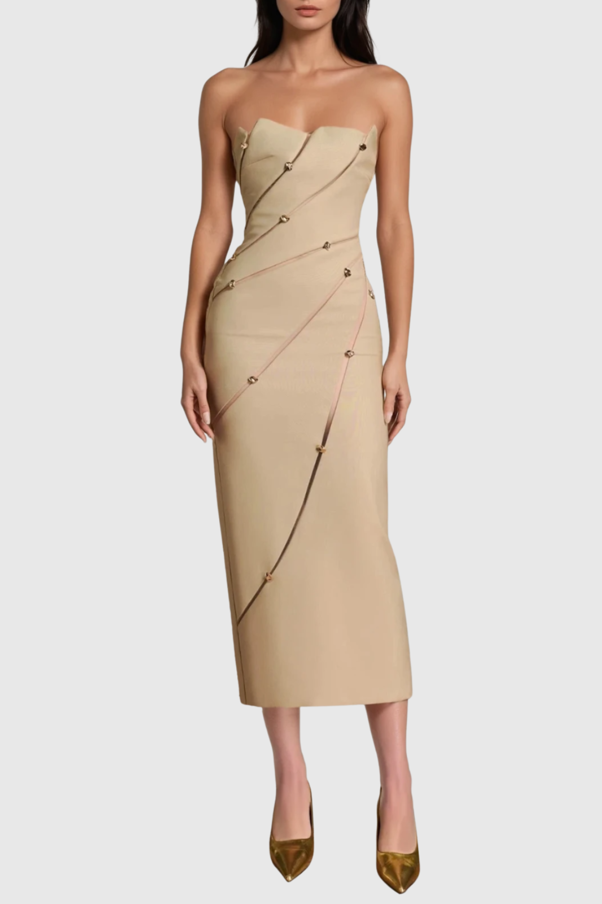 Lusen Strapless Asymmetric Maxi Dress
