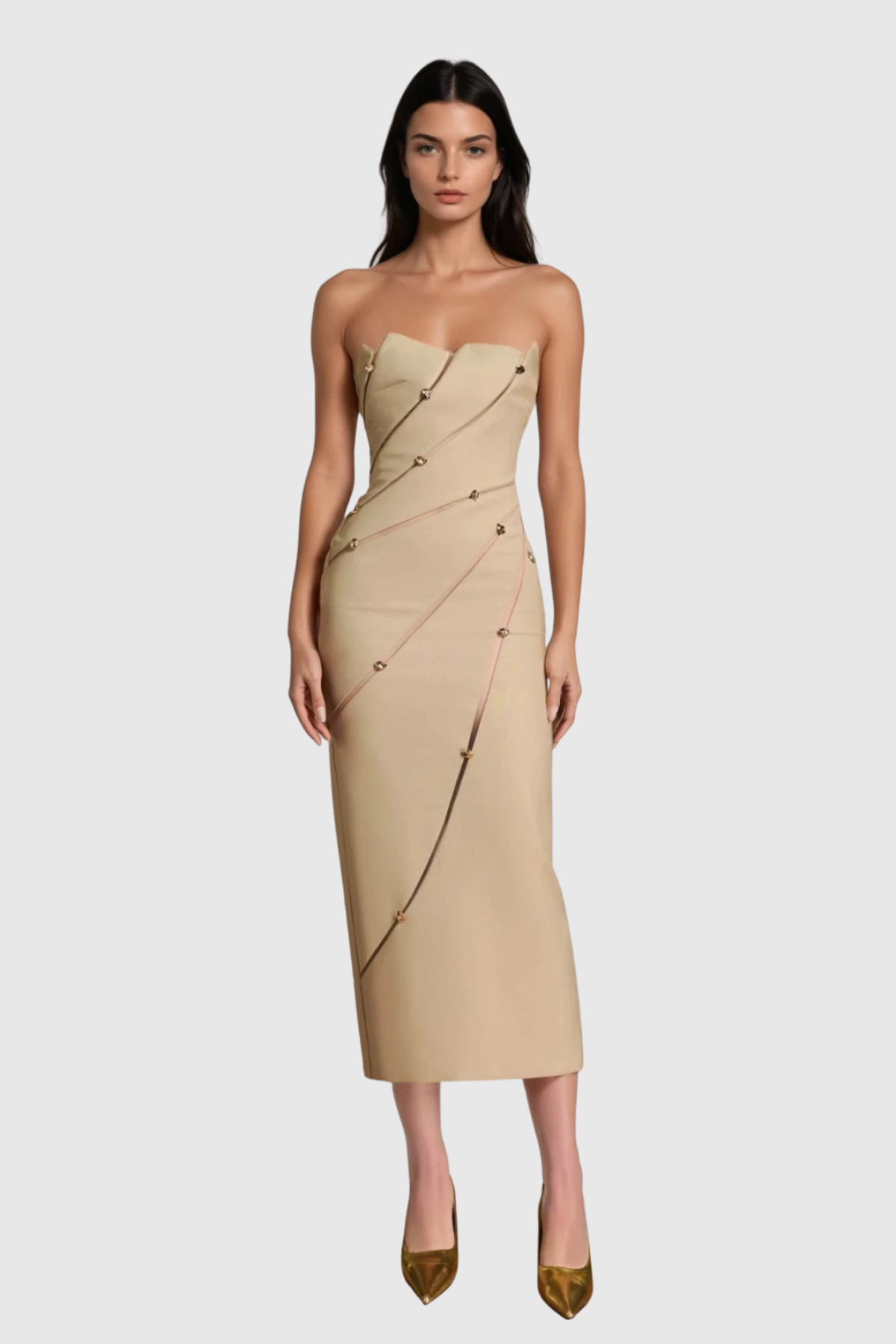 Lusen Strapless Asymmetric Maxi Dress