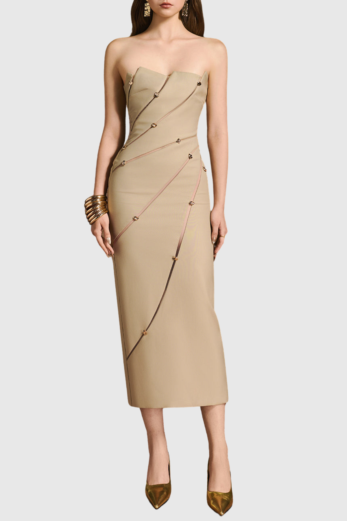Lusen Strapless Asymmetric Maxi Dress