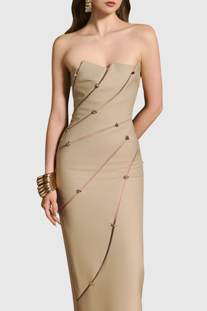 Lusen Strapless Asymmetric Maxi Dress