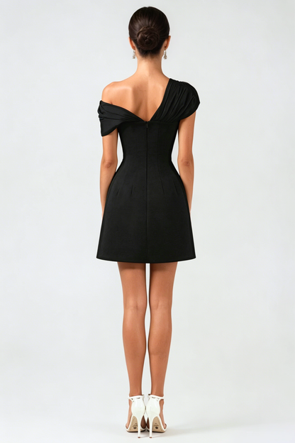 Luzasa Off Shoulder Buttoned Mini Dress - Black
