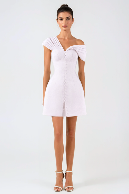 Luzasa Off Shoulder Buttoned Mini Dress - Pink
