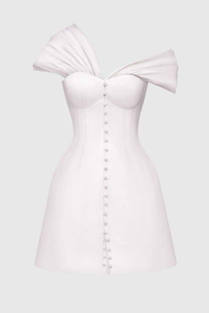 Luzasa Off Shoulder Buttoned Mini Dress - Pink
