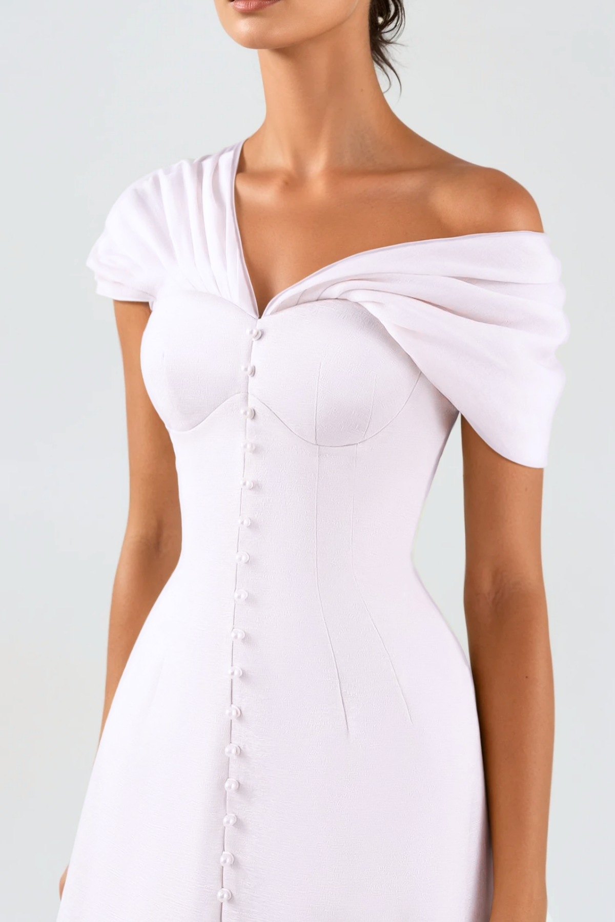Luzasa Off Shoulder Buttoned Mini Dress - Pink