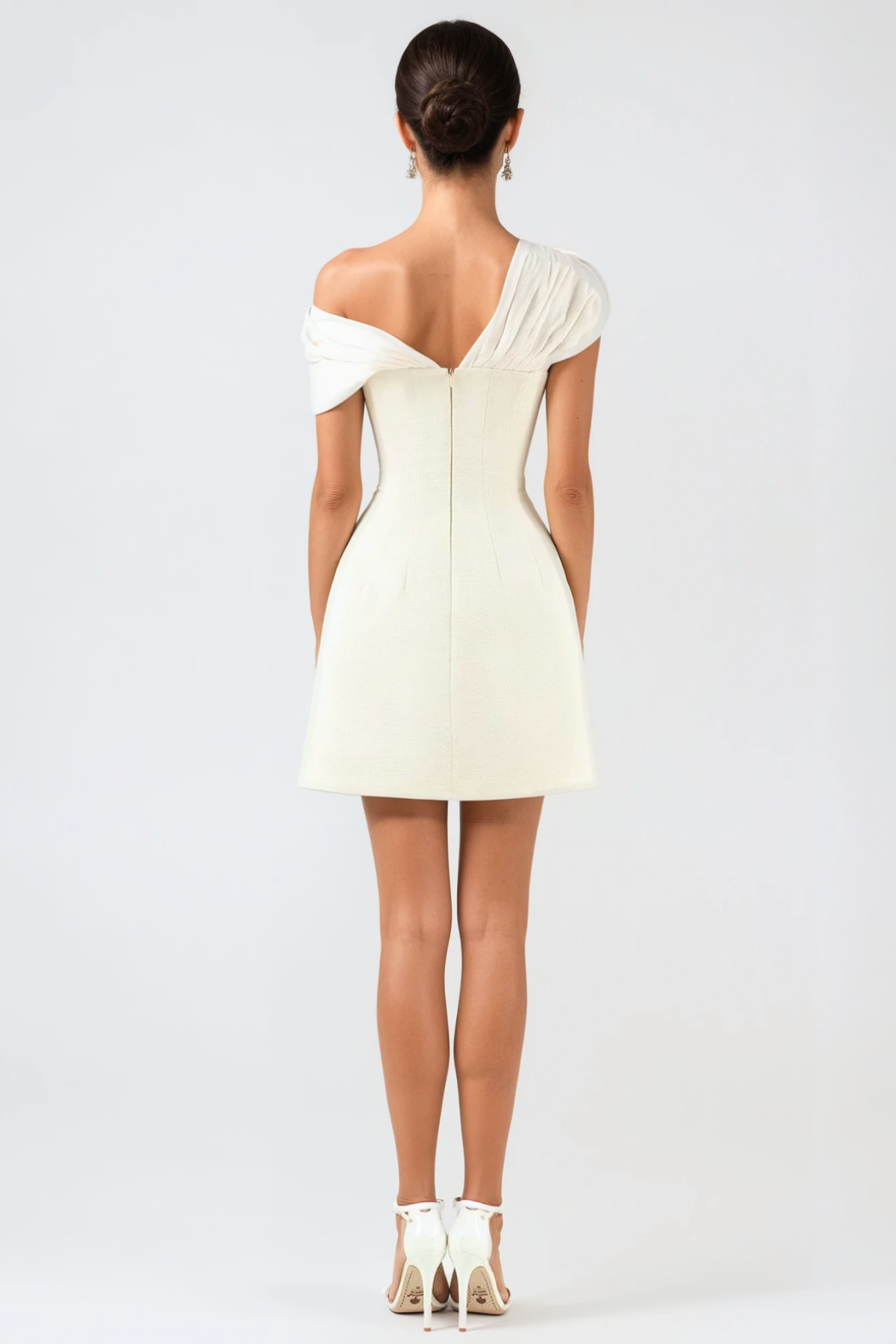 Luzasa Off Shoulder Buttoned Mini Dress - White