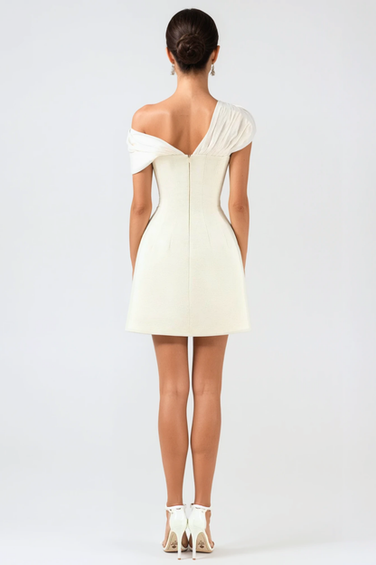 Luzasa Off Shoulder Buttoned Mini Dress - White