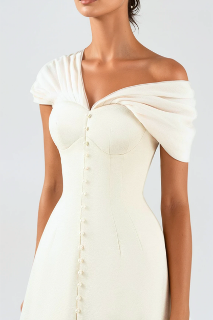 Luzasa Off Shoulder Buttoned Mini Dress - White