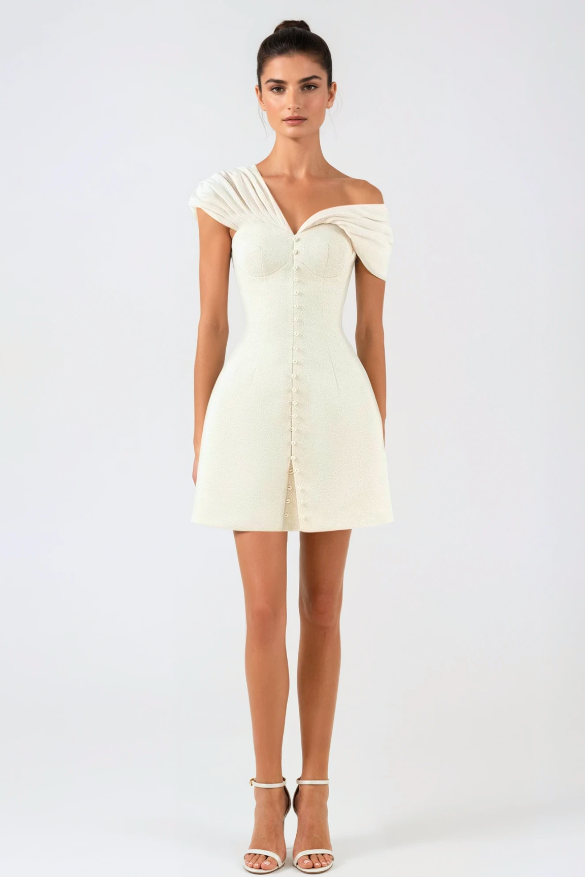 Luzasa Off Shoulder Buttoned Mini Dress - White