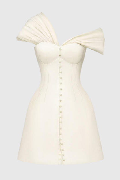 Luzasa Off Shoulder Buttoned Mini Dress - White