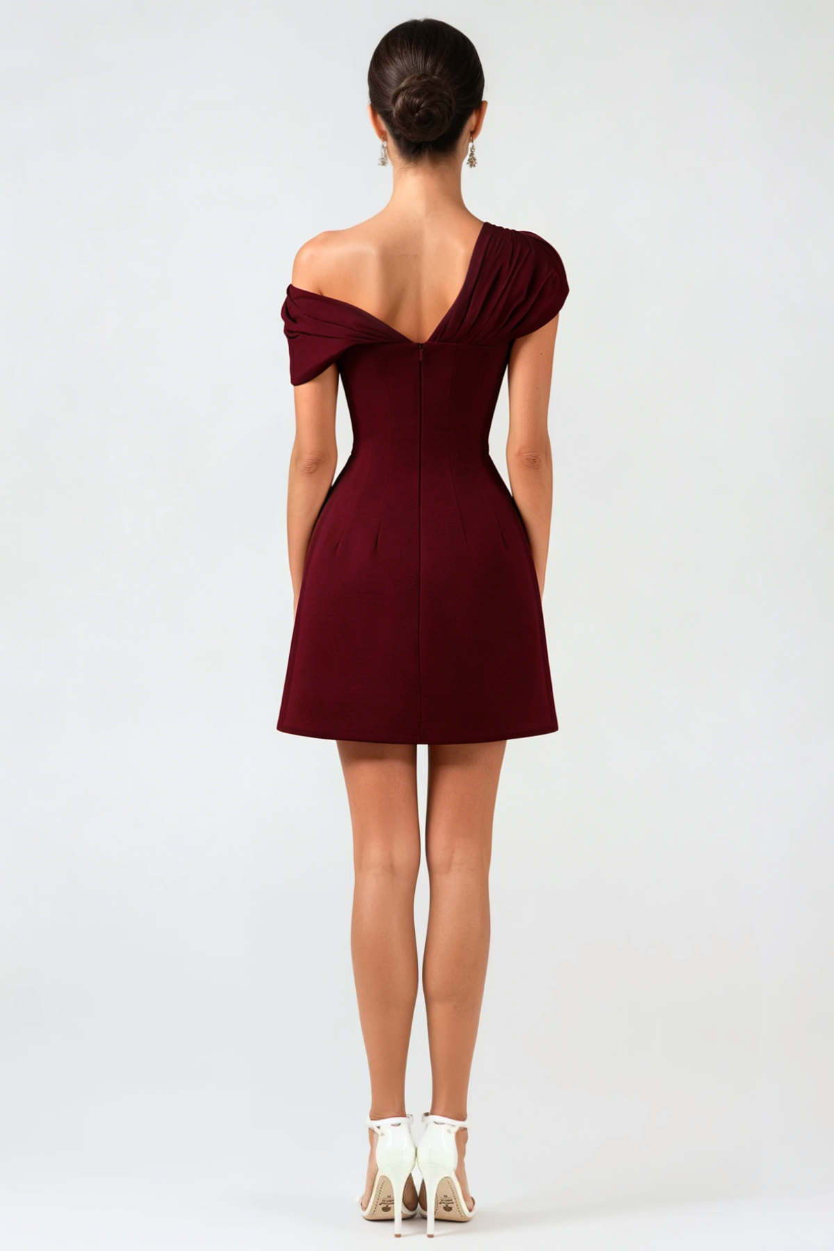 Luzasa Off Shoulder Buttoned Mini Dress - Wine