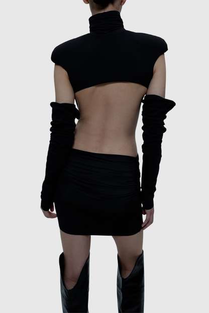 Macko High Neck Backless Ruched Mini Dress