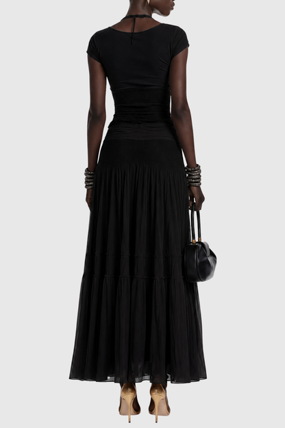 Maddie Lace Top & Panel Maxi Skirt Set - Black