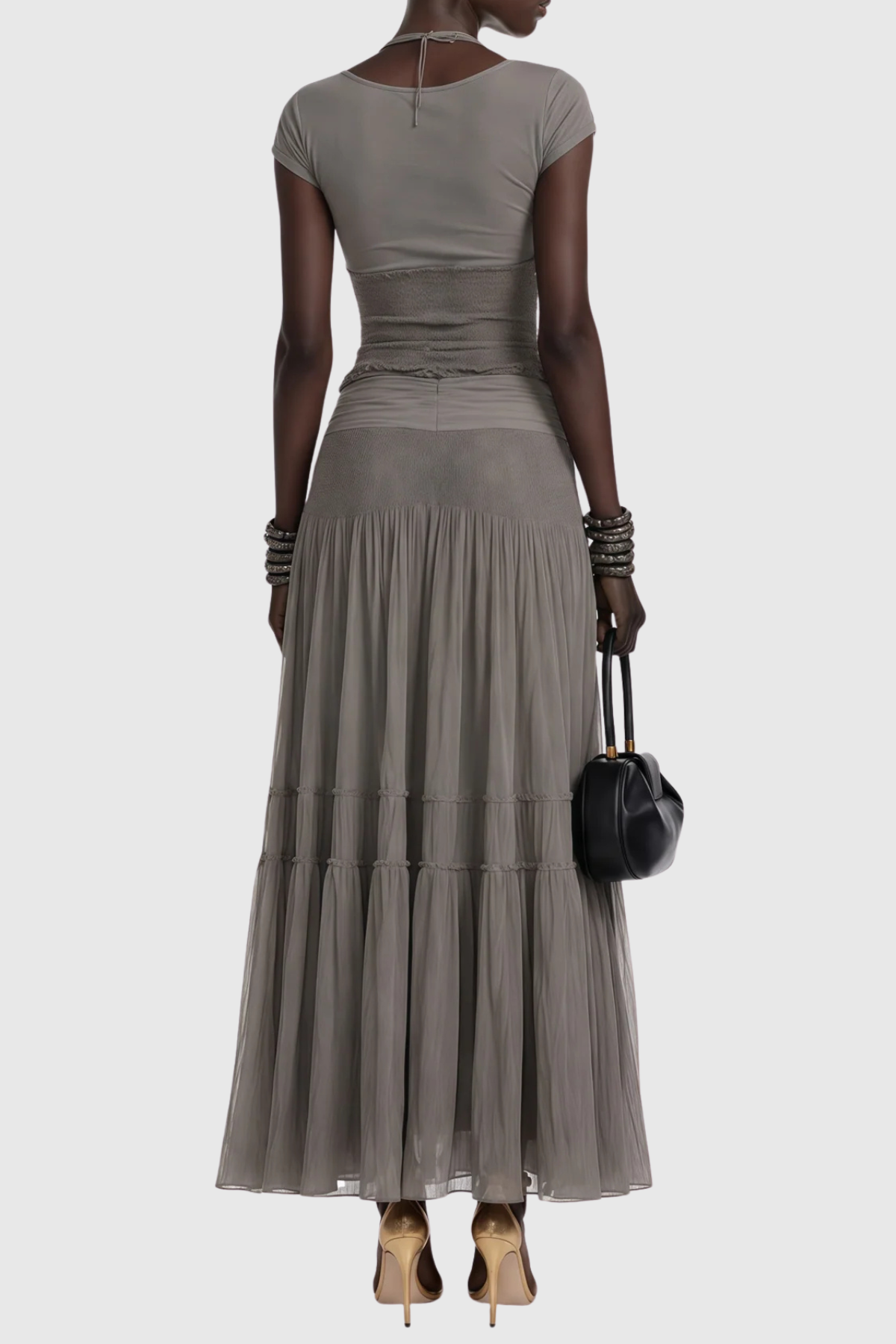 Maddie Lace Top & Panel Maxi Skirt Set - Grey