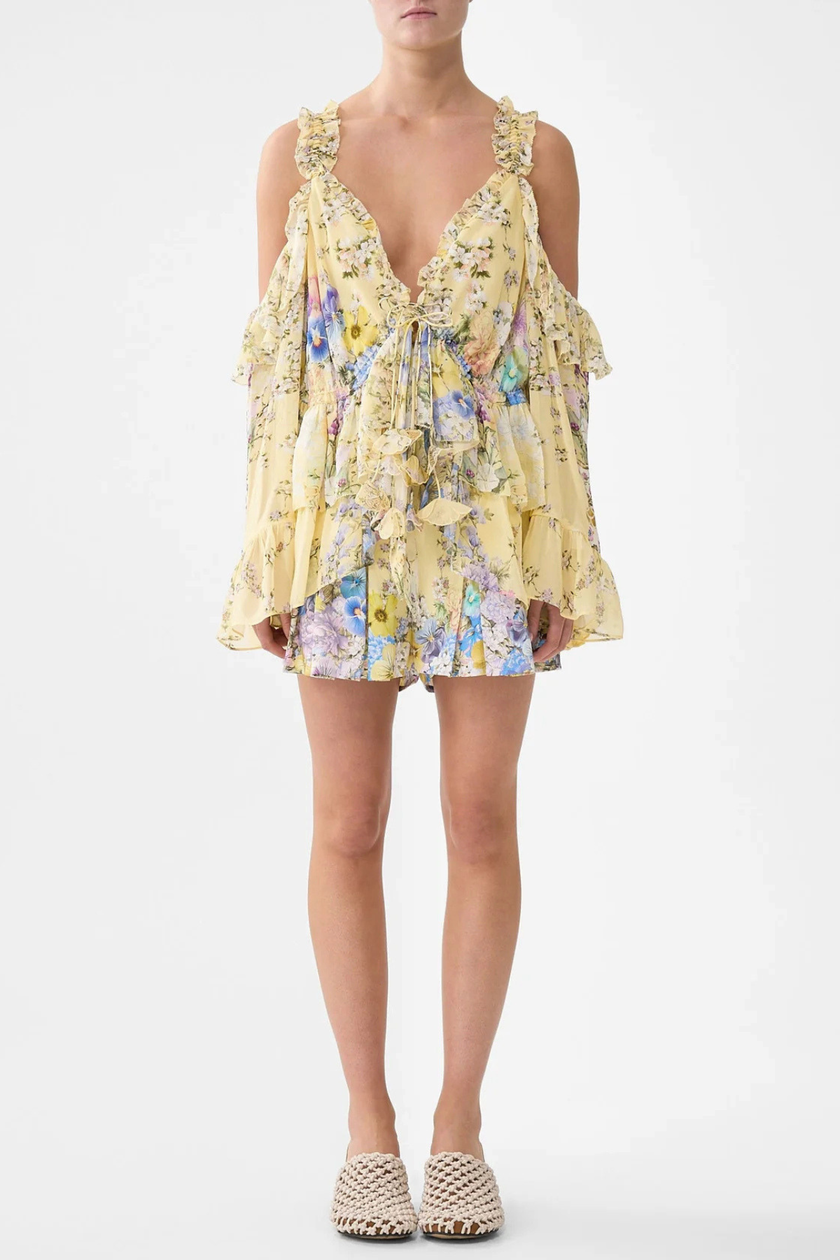 Maemi Printed Cold Shoulder Ruffle Top