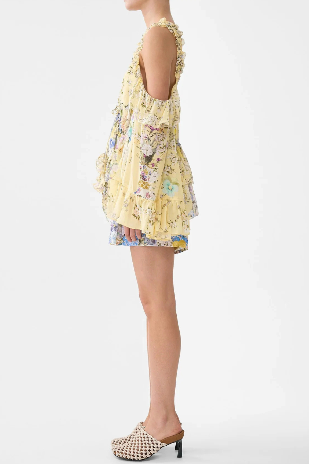 Maemi Printed Cold Shoulder Ruffle Top