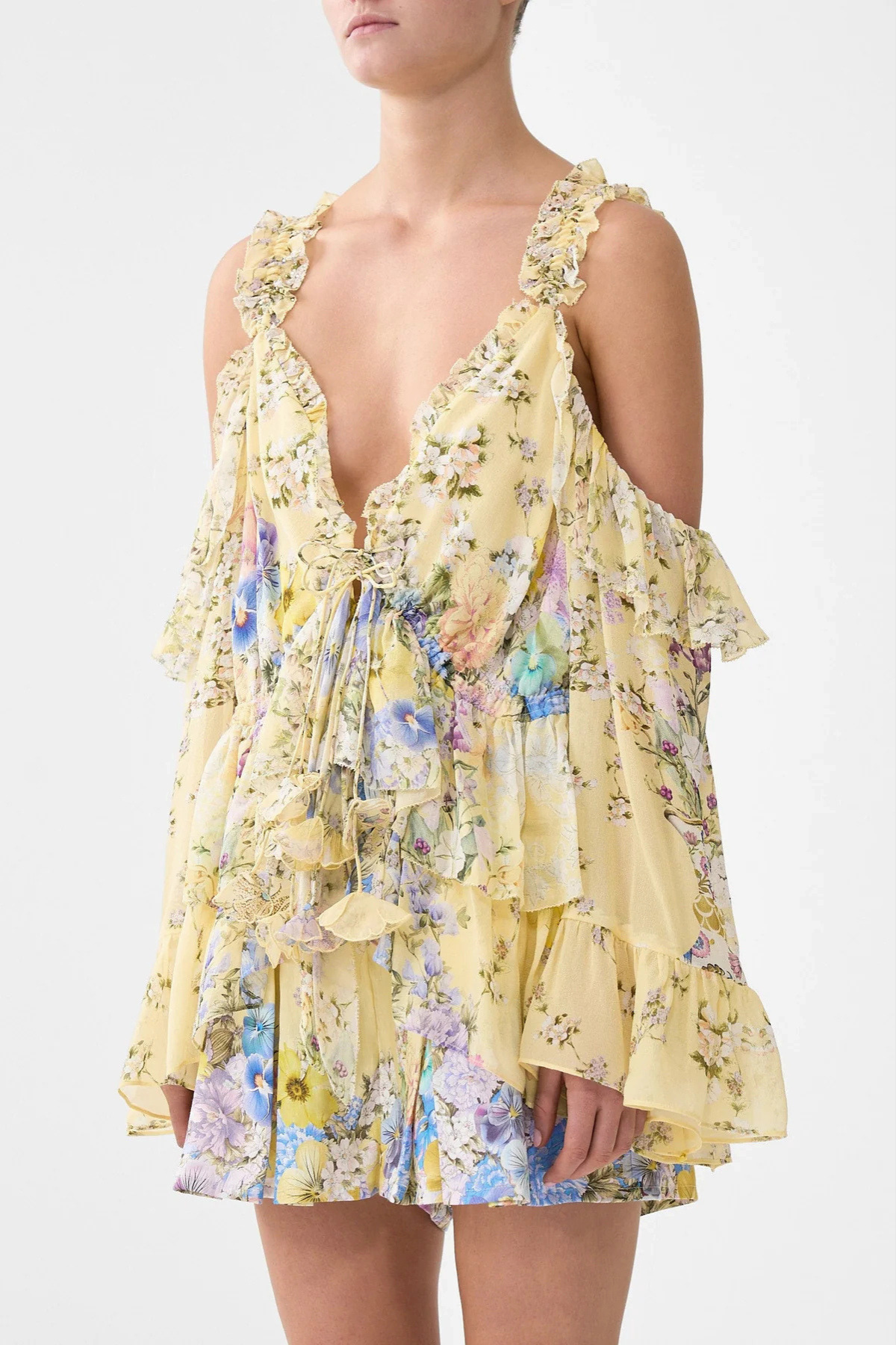 Maemi Printed Cold Shoulder Ruffle Top