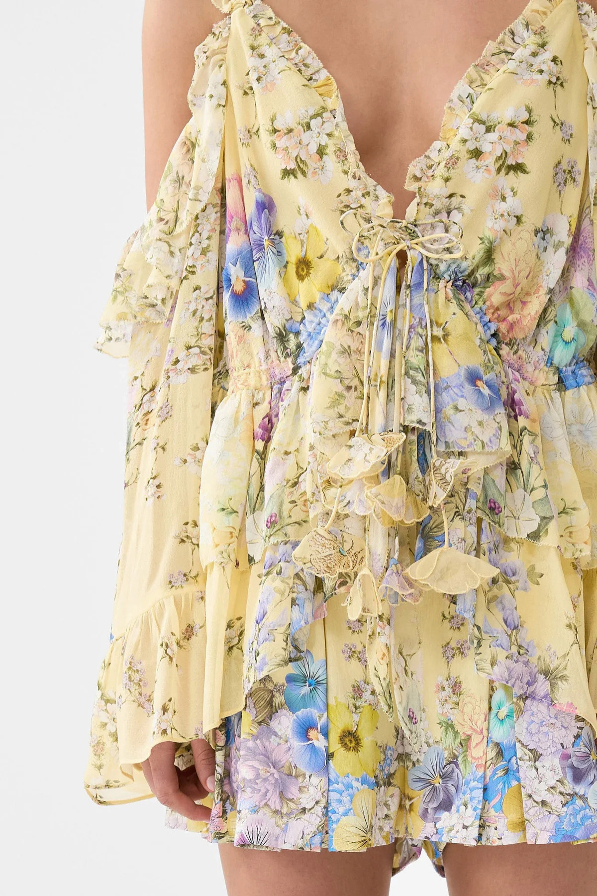 Maemi Printed Cold Shoulder Ruffle Top