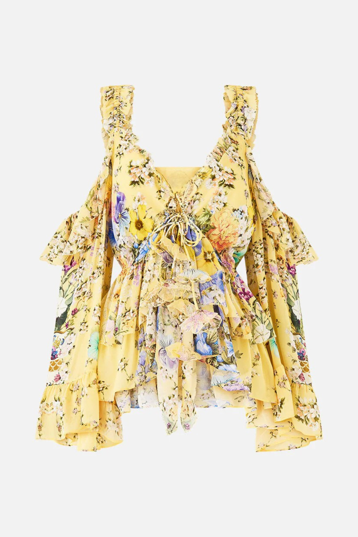 Maemi Printed Cold Shoulder Ruffle Top