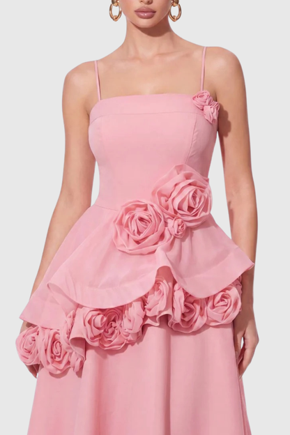 Mairero Floral Appliqué Maxi Dress - Pink