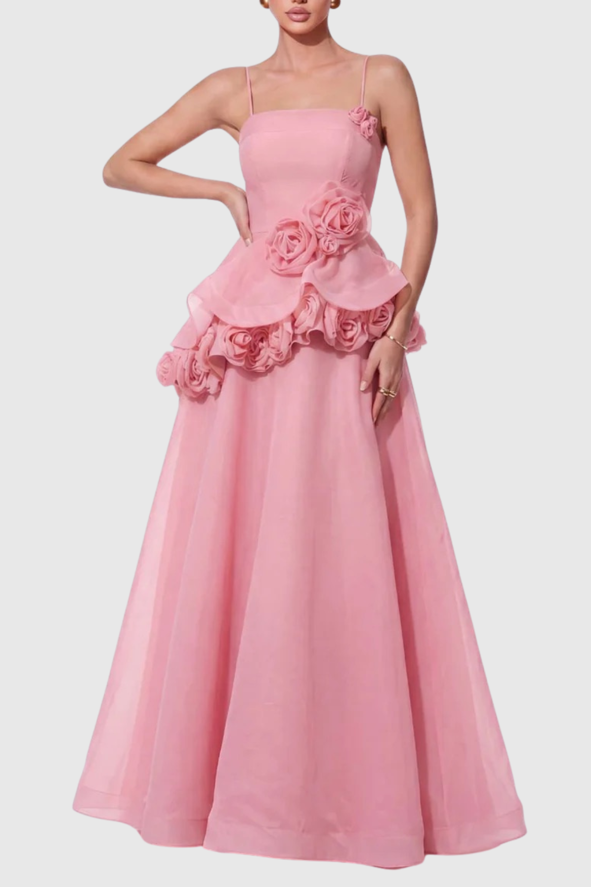 Mairero Floral Appliqué Maxi Dress - Pink