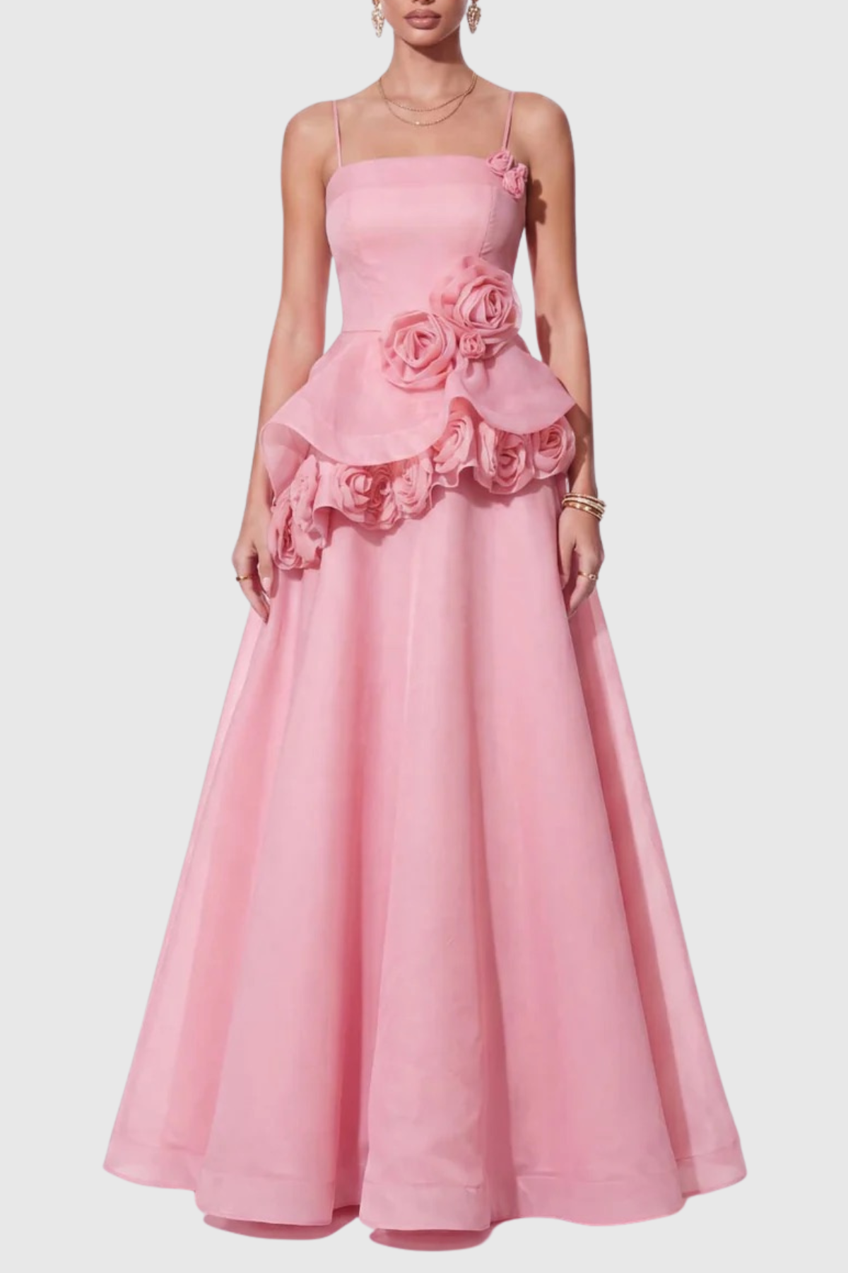 Mairero Floral Appliqué Maxi Dress - Pink