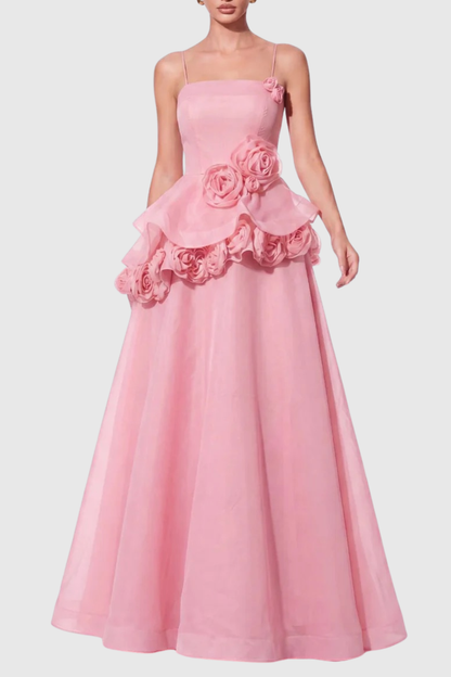 Mairero Floral Appliqué Maxi Dress - Pink