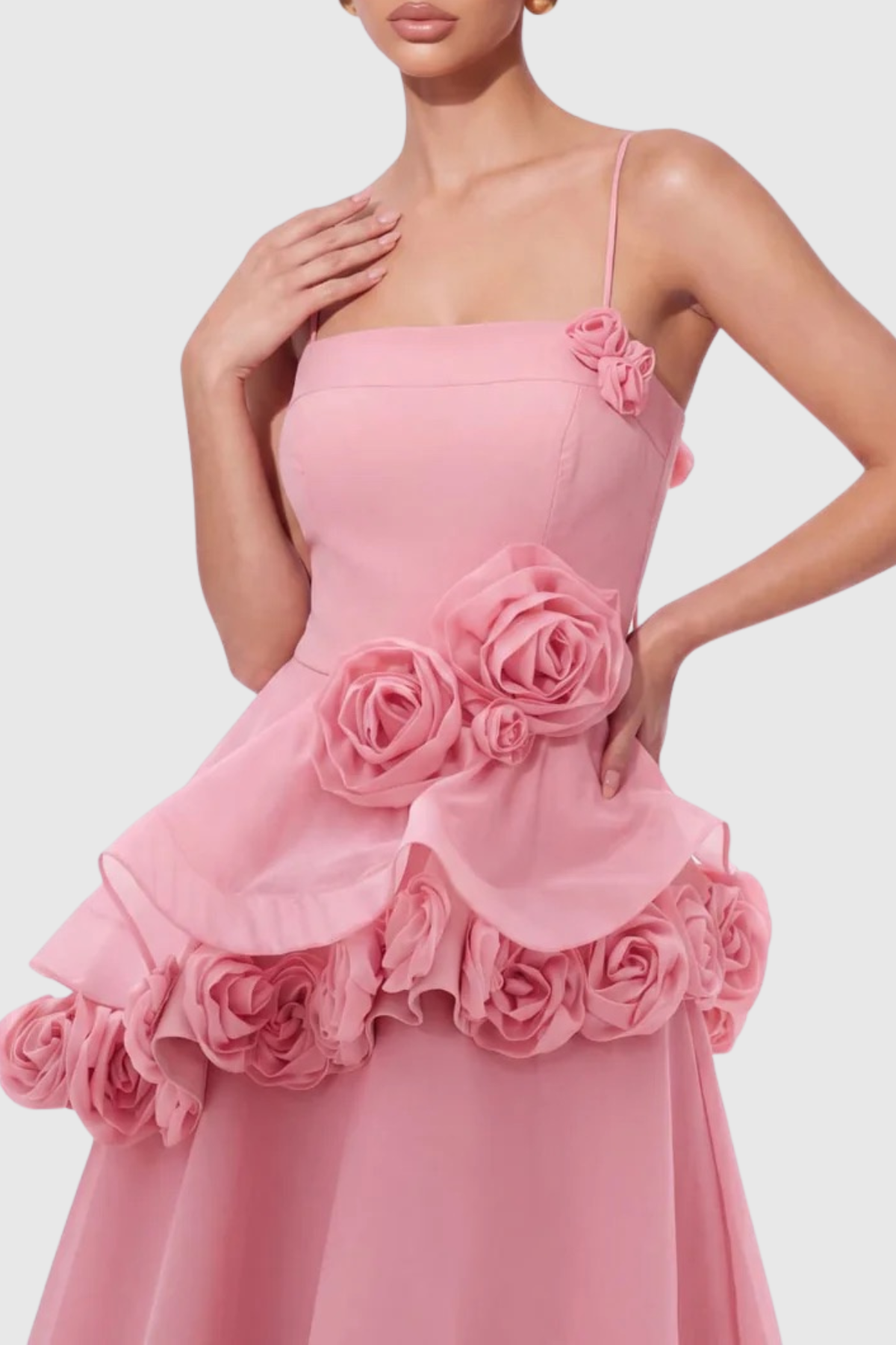Mairero Floral Appliqué Maxi Dress - Pink