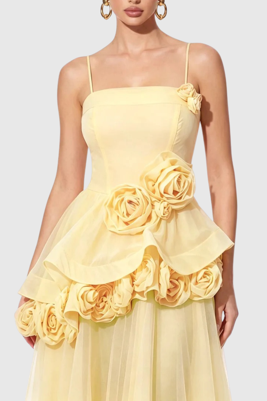Mairero Floral Appliqué Maxi Dress -  Yellow