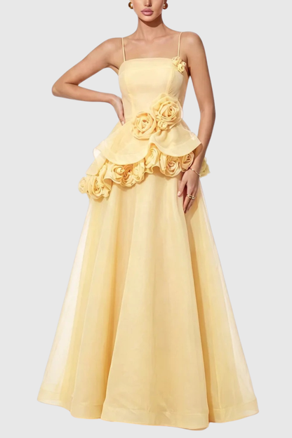 Mairero Floral Appliqué Maxi Dress -  Yellow