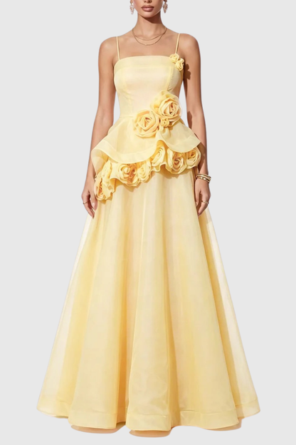 Mairero Floral Appliqué Maxi Dress -  Yellow