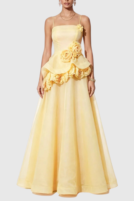 Mairero Floral Appliqué Maxi Dress -  Yellow