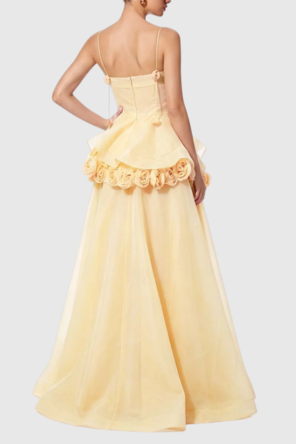 Mairero Floral Appliqué Maxi Dress -  Yellow