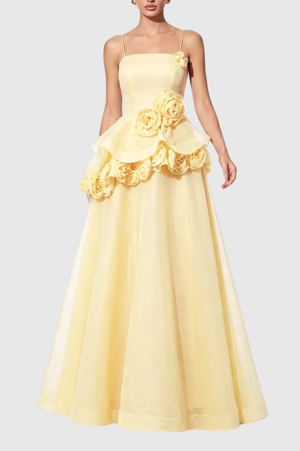 Mairero Floral Appliqué Maxi Dress -  Yellow