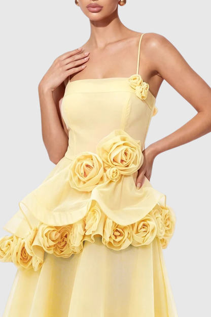 Mairero Floral Appliqué Maxi Dress -  Yellow
