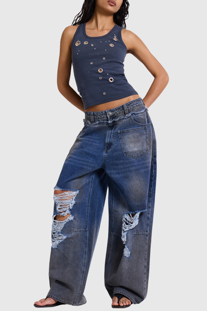Maisoa Eyelets Tank Top - Navy
