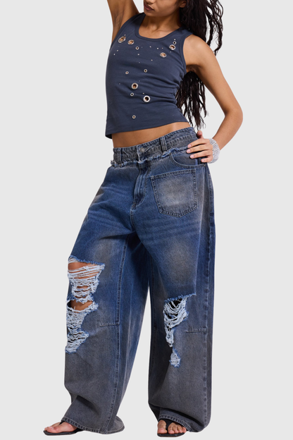 Maisoa Eyelets Tank Top - Navy