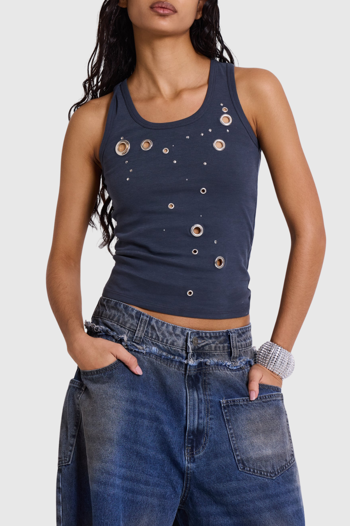 Maisoa Eyelets Tank Top - Navy