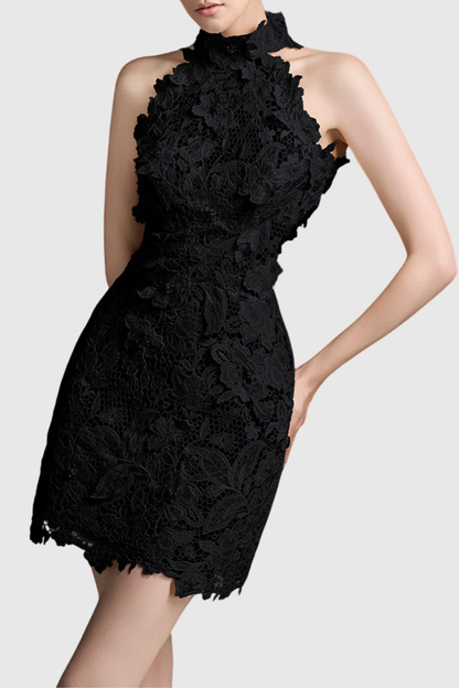 Makena Floral Lace Mini Dress - Black