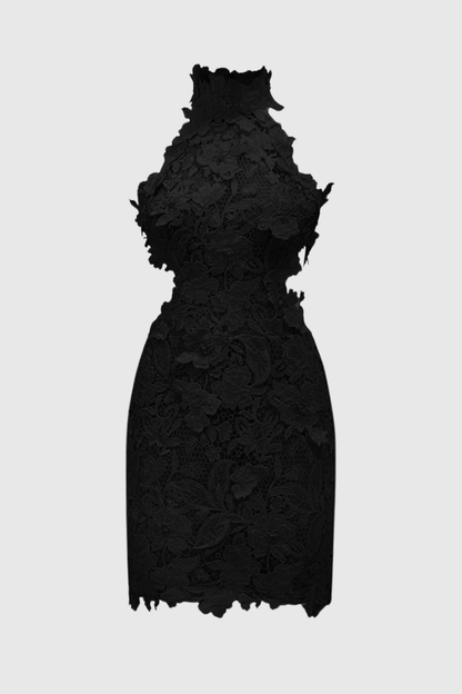 Makena Floral Lace Mini Dress - Black